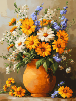 Flower bouquet in a ceramic jug