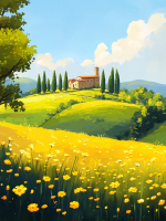 Tuscany with yellow flowers