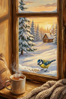 Care, winter scene painting