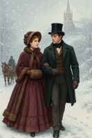 Winter walk in the snow with a needlepoint tapestry