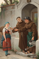 Friendly monks give flowers