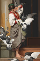 Ettore Tito - The Little Girl and the Doves replica