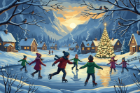 Winter ice skating in a rural setting