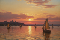 Dubovszkoj - Sunset with Sailing Ships Replica