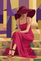 Elegant lady in a hat - version in a crimson dress