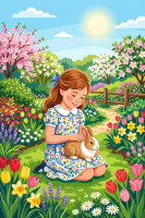 Girl bunny in a spring garden