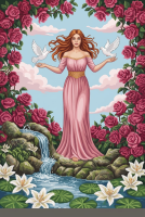 Woman standing in a rose garden