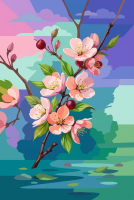 Flowering cherry blossom branch